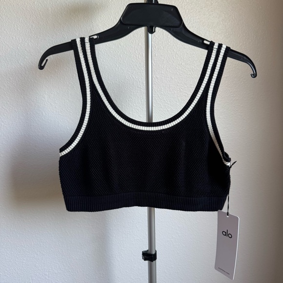 Alo Yoga Tennis Club Sweater Knit Bra Black/White Sports Sz M - Picture 6 of 9